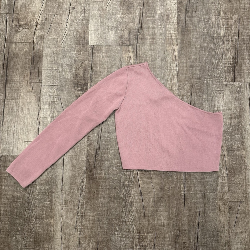 Endless Rose One Shoulder Knit Top Pink Women's M Boho Crop Long‎ Sleeve